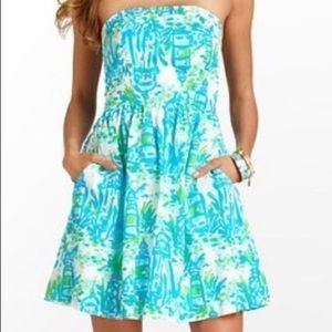 Strapless Lilly Pulitzer Lighthouse Print Dress